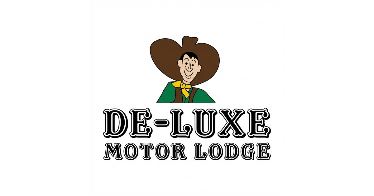 De-Luxe Motor Lodge cowboy mascot logo
